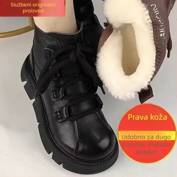 Ženske zimske čizme od mekane PU kože, vanjska PU koža, unutrašnjost pamuk, gumena podloga, srednja visina potpetice 3–5 cm, bočni zatvarač