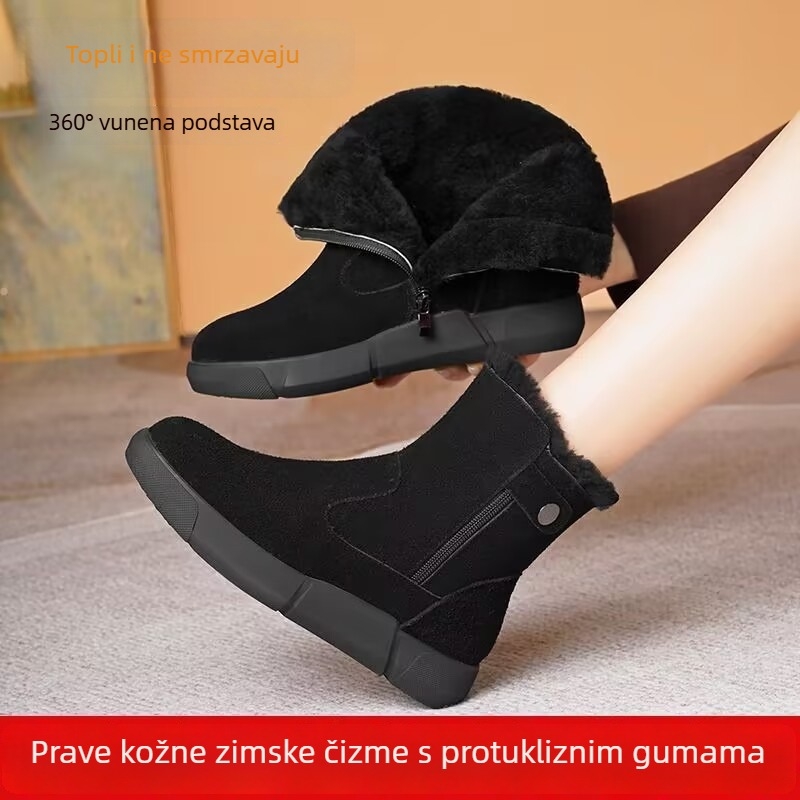 Ženske vodootporne čizme za snijeg s flis podstavom, debelim potplatom, srednje visine, bočni zip