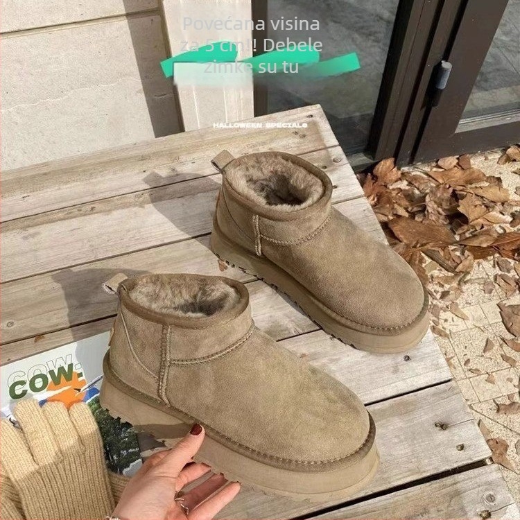 Ženske čizme za snijeg, gornji materijal nubuk od kravljeg kože, unutarnja podstava od umjetnog pliša, potplat od gume, visina pete 5 cm
