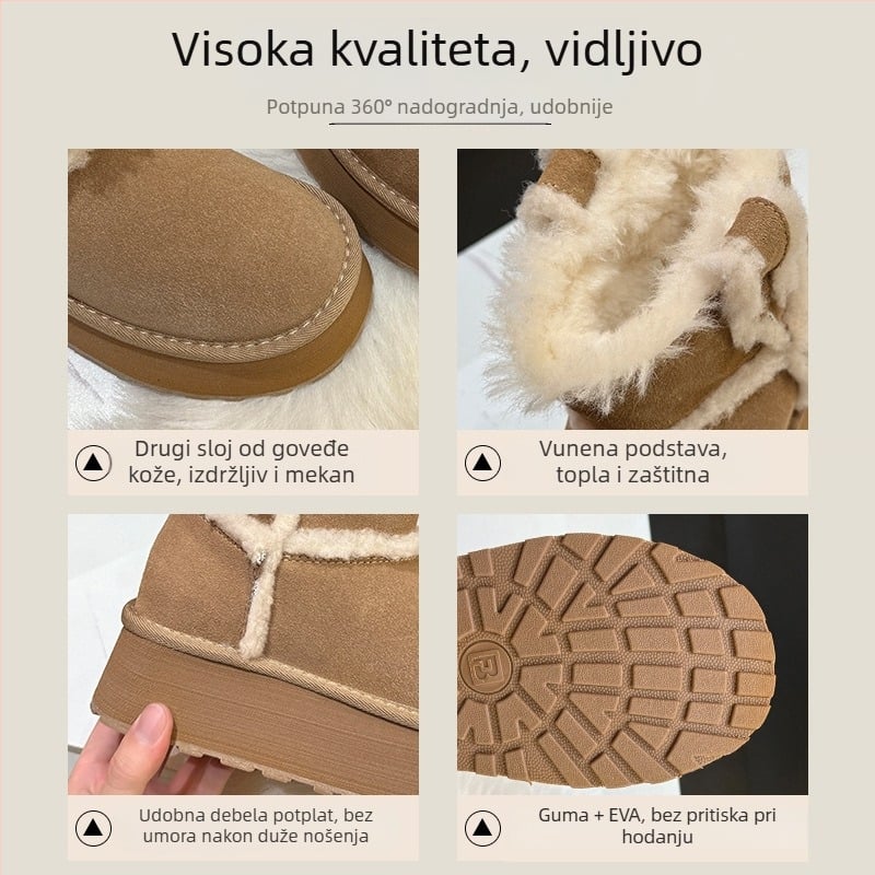 Ženske čizme za zimu s visokim gornjim dijelom od nubuka, unutrašnjost od vune, gumeni potplat s platformom od 5 cm, protuklizne, otporne na habanje