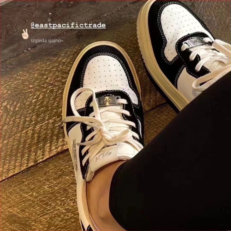 Unisex casual tenisice s debelim potplatom, gornji dio od kože prvog sloja, gumeni potplat, prednje vezanje, zaokruženi vrh