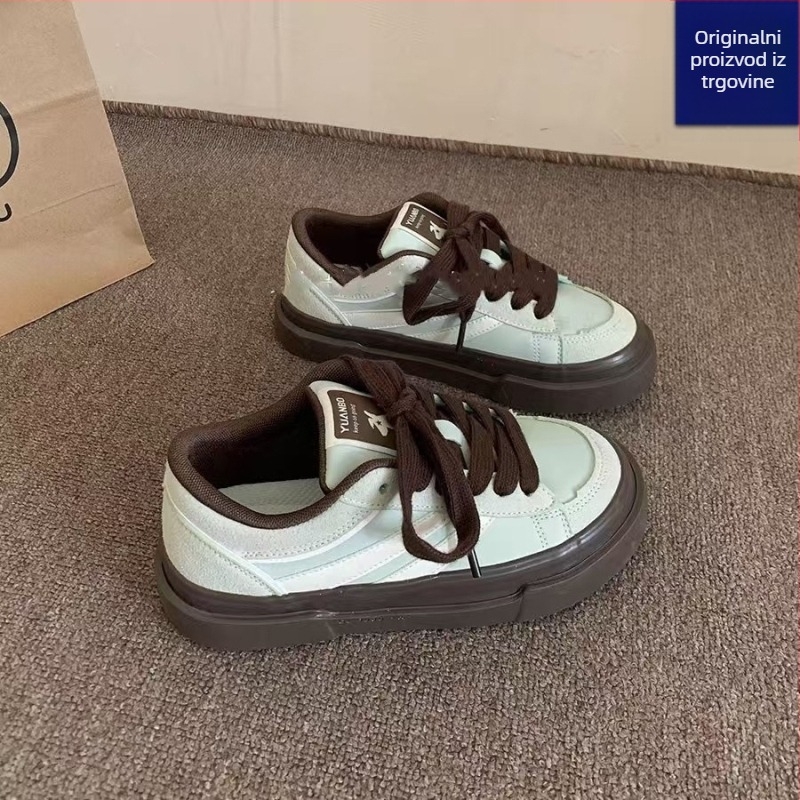 Ženske sportske casual tenisice s dizajnom color-block; gornji dio PU+mreža; potplat PVC; vezanje; visina pete 3–5 cm