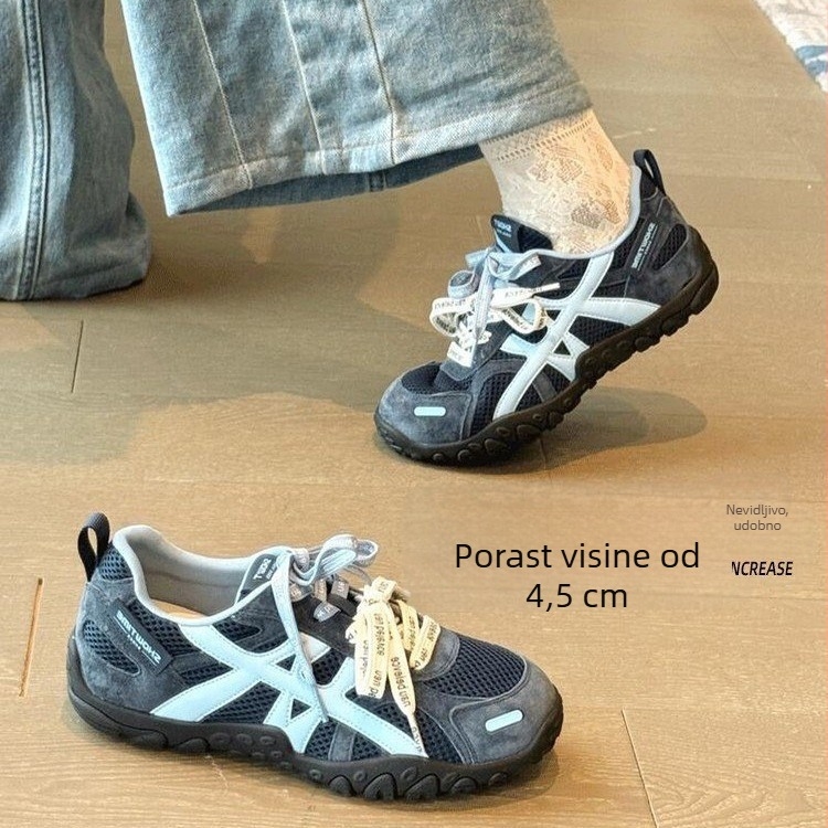 Ženske tenisice tip dad shoes s povećanjem visine, prozračne, PVC gornji dio, vezanje, PU potplat