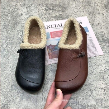 Ženske cipele od mikrovlaknaste kože, Slip-On ravna potplata, unutarnja fleece podstava, šnica u obliku ribe, srednja visina