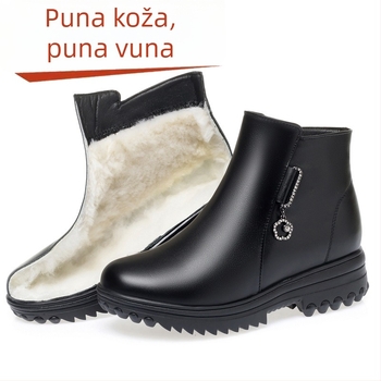 Ženske kožne čizme s vunenom podstavom, bočni zatvarač, gumeni đon
