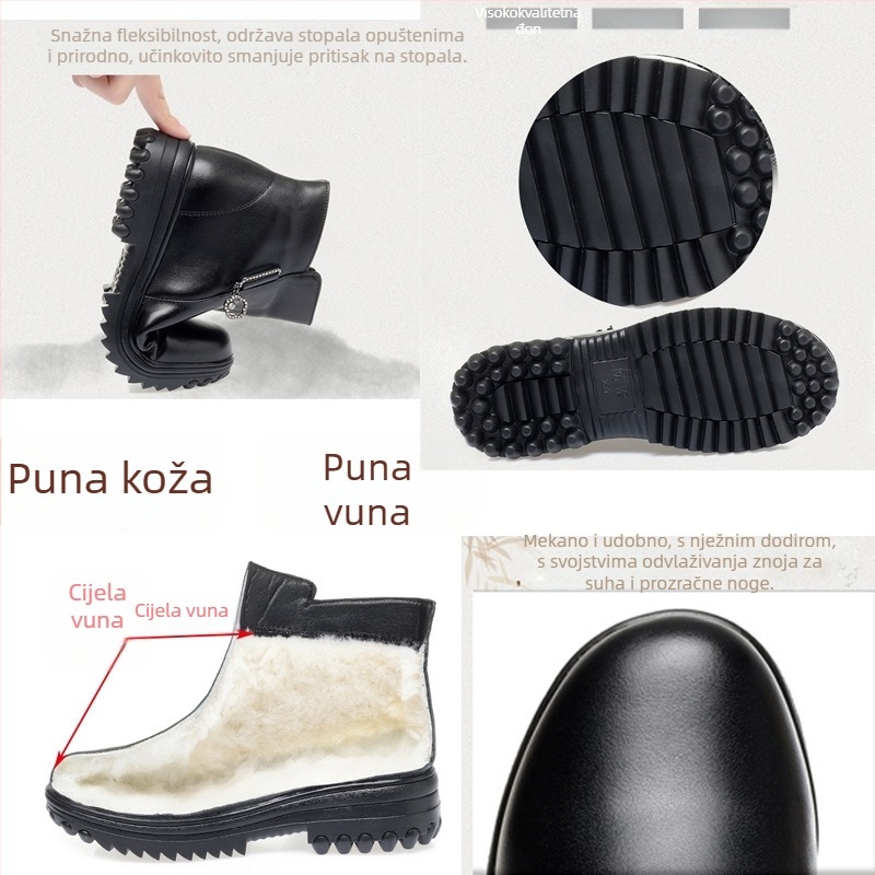 Ženske kožne čizme s vunenom podstavom, bočni zatvarač, gumeni đon