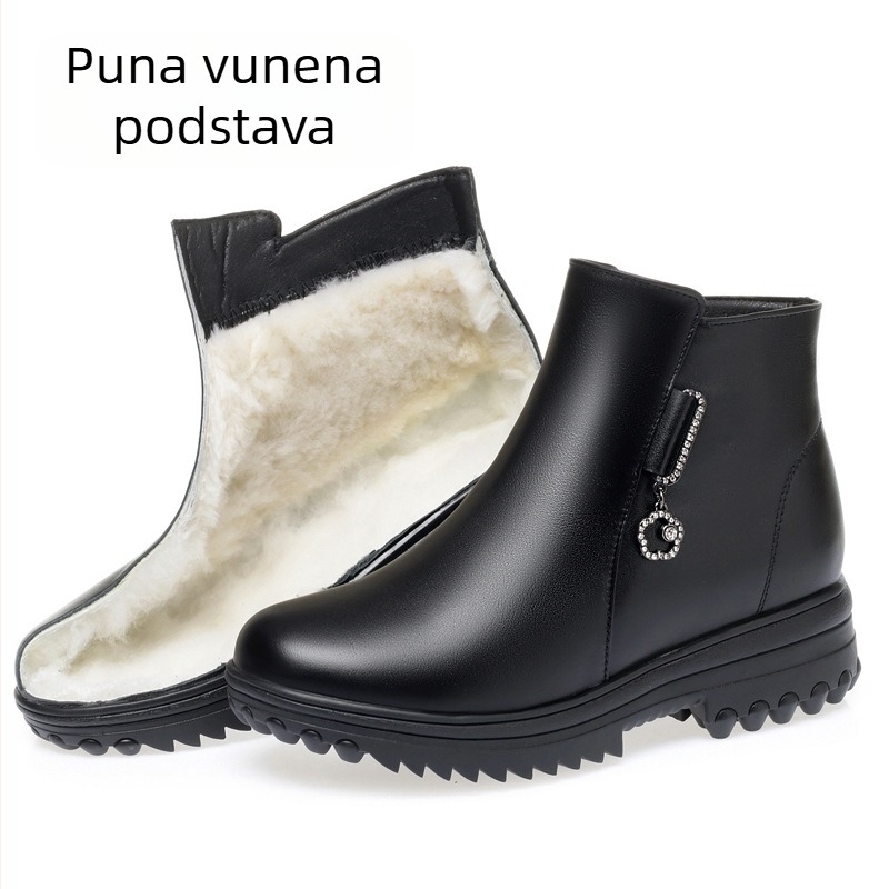 Ženske kožne čizme s vunenom podstavom, bočni zatvarač, gumeni đon