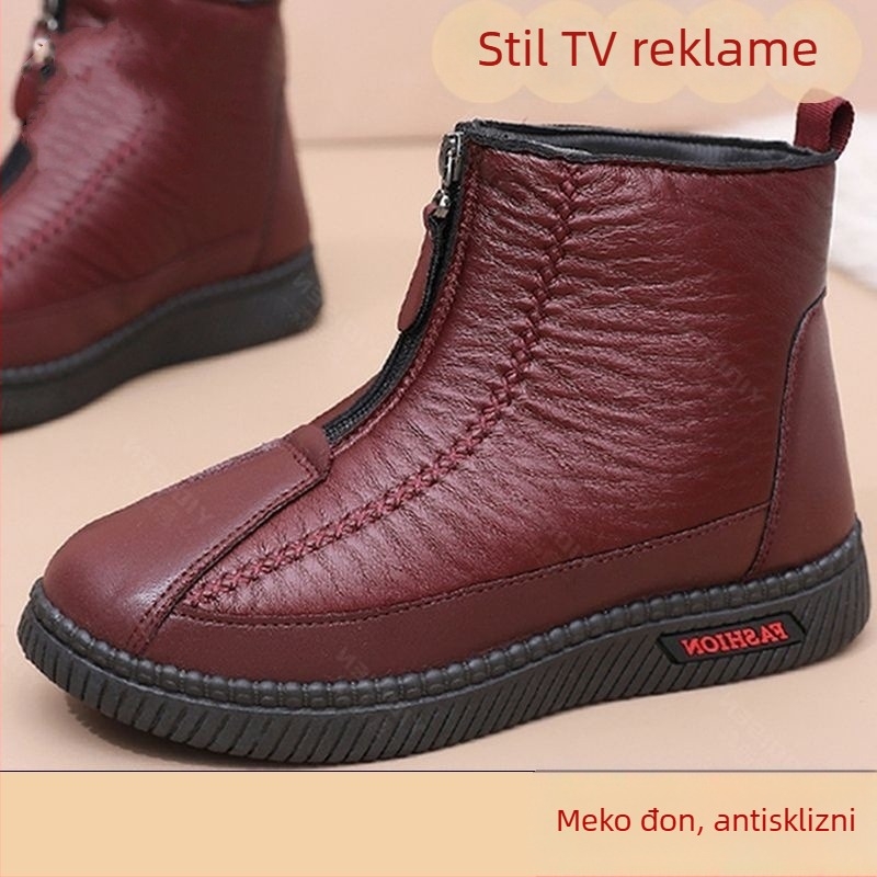 Ženske zimske pamučne cipele s vunenom podstavom, gornji dio od super vlakana, prednji zatvarač, PVC đon