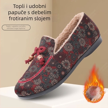 Zimske ženske pletene cipele, tople i ugodne za kožu, slip-on, PVC potplat protiv klizanja, tekstilni gornji dio s cvjetnim uzorkom