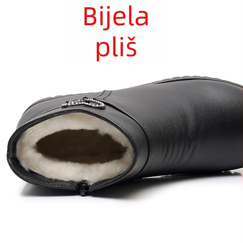 Zimske ženske kratke čizme od prave kože, s unutarnjom umjetnom plišom podstavom, okrugli vrh, niski potpetica, podplat od poliuretana.