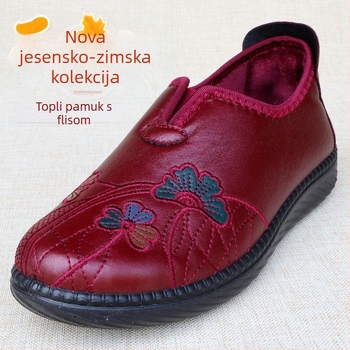 Ženske ručno pletene platnene cipele - retro stil, unutarnje umjetno krzno, gornji dio od pamuka, PU potplat, okrugli vrh, niski gornji dio, peta 3-5 cm, otvor 7-11 cm