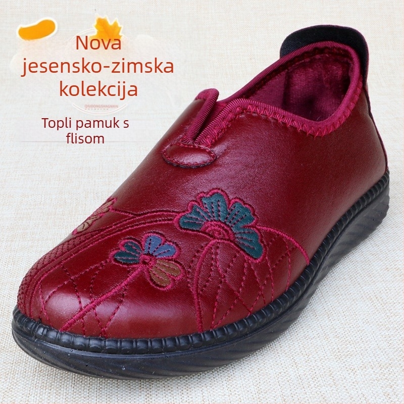 Ženske ručno pletene platnene cipele - retro stil, unutarnje umjetno krzno, gornji dio od pamuka, PU potplat, okrugli vrh, niski gornji dio, peta 3-5 cm, otvor 7-11 cm