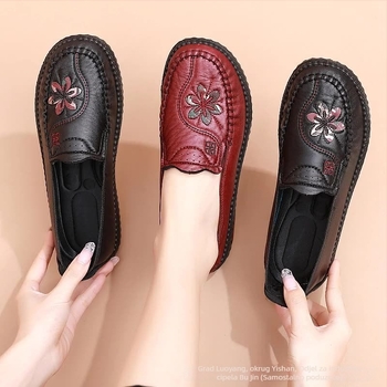Pekingske platnene cipele za žene, mekana PU potplata, slip-on dizajn, okrugli vrh, gornji dio od sintetičke kože, ravna potpetica