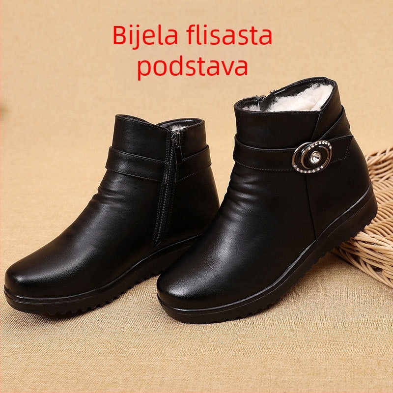 Zimske ženske čizme s pamučnom izolacijom, niski pet 1–3 cm, bočni zatvarač, gornji dio od mikrovlakana, unutarnja plišana podstava