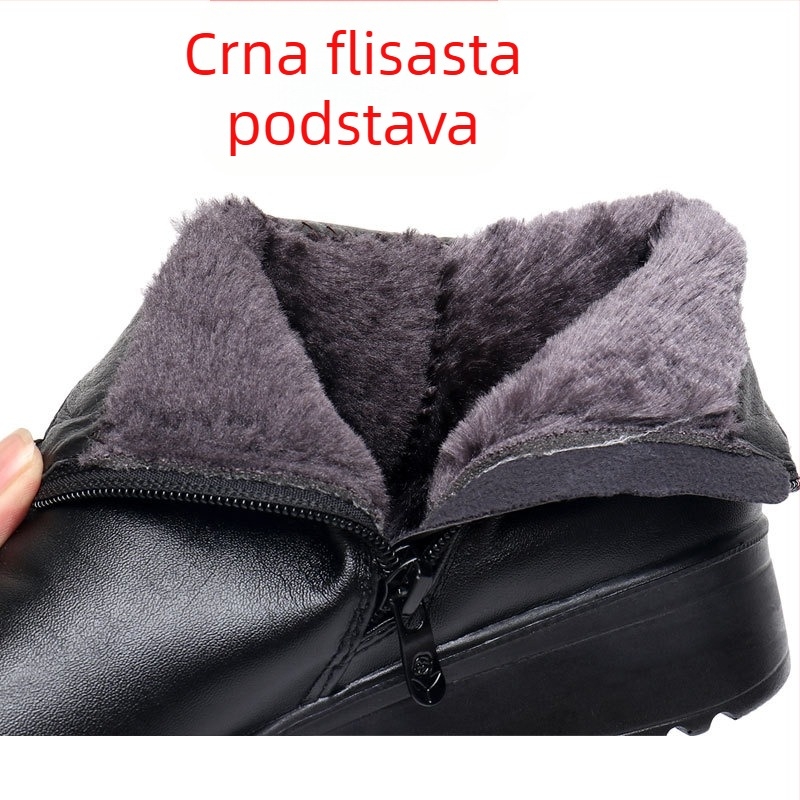 Zimske ženske čizme s pamučnom izolacijom, niski pet 1–3 cm, bočni zatvarač, gornji dio od mikrovlakana, unutarnja plišana podstava