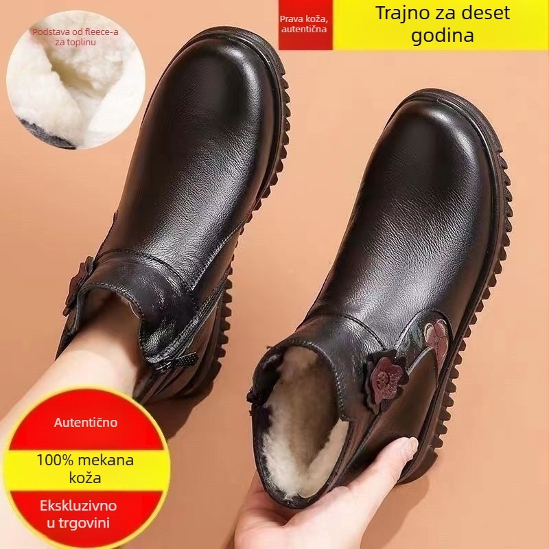 Ženske zimske čizme s flis podstavom, vodoodporne, niski pet 1–3 cm, bočni zatvarač, ravna potplat