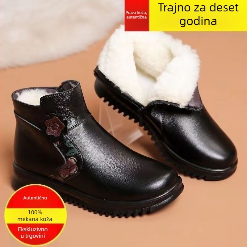Ženske zimske čizme s flis podstavom, vodoodporne, niski pet 1–3 cm, bočni zatvarač, ravna potplat