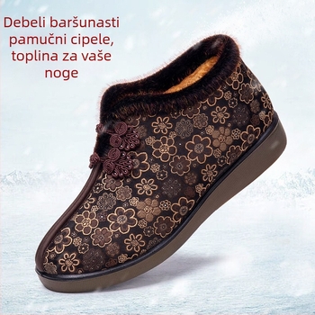 Ženske pamučne cipele za zimu, s plišanom unutrašnjošću, gumom na đon, niski pet 1–3 cm