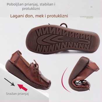 Ženske kožne cipele s klinom, vezanje, EVA uložak, protuklizna potplat