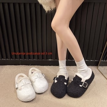 Dječje Birkenstock stila sandale s umjetnim krznom, PU gornji dio, gumeni potplat, okrugli prst, korejski stil