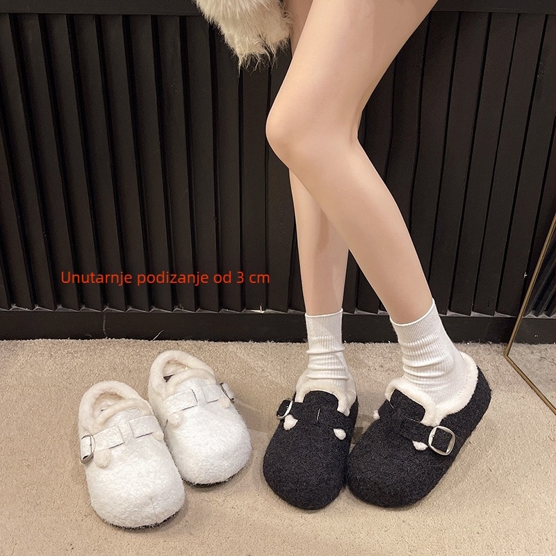 Dječje Birkenstock stila sandale s umjetnim krznom, PU gornji dio, gumeni potplat, okrugli prst, korejski stil