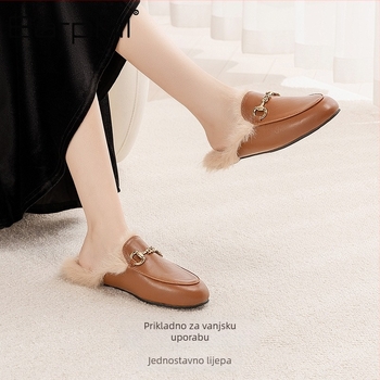 Barphil ženske papuče s krznom, Horsebit detalj, gornji dio PU kože, TPR potplat, ravna peta, jesen-zima 2025