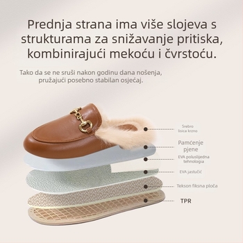 Barphil ženske papuče s krznom, Horsebit detalj, gornji dio PU kože, TPR potplat, ravna peta, jesen-zima 2025