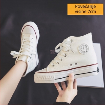 Ženske platnene tenisice s 7 cm visokim gornjim dijelom, jesen 2025, korejski stil, gumeni potplat