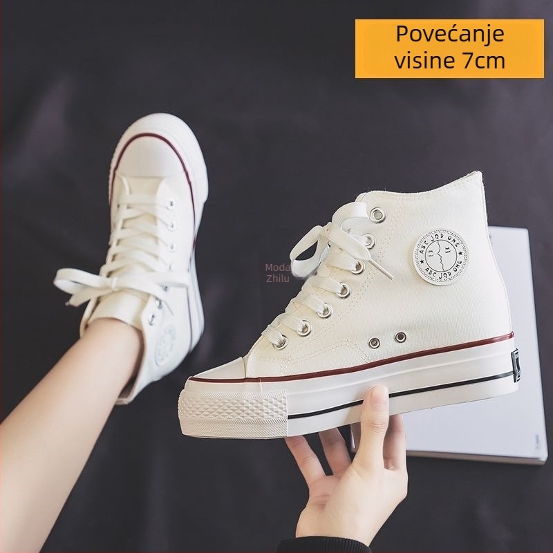 Ženske platnene tenisice s 7 cm visokim gornjim dijelom, jesen 2025, korejski stil, gumeni potplat