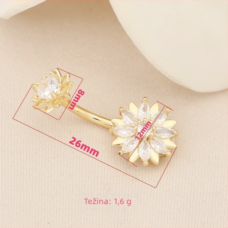 Kupni prsten za pupak s cvjetnim dizajnom, unisex, elektroplatirani premaz