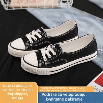 Ženske tenisice od platna, prozračne, vulkanizirana gumena potplata, niski gornji dio, vezanje sprijeda, casual stil