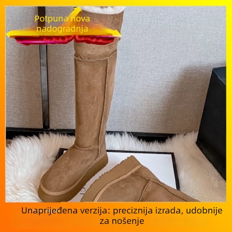 Čizme iznad koljena, vodootporne, PU gornji dio, gumeni potplat, podstavljene umjetnim plišom, platforma
