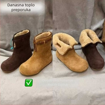 Ženske zimske čizme za snijeg s PU gornjim dijelom, gumom na potplatu, visokim gornjim dijelom, okrugli vrh, umjetna krzna uložak