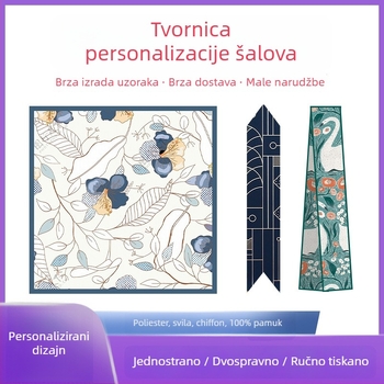 Kvadratni svileni šal s dvostrukim ispisom, satenska tkanina, preko 96% svile, personalizirani brendirani dar