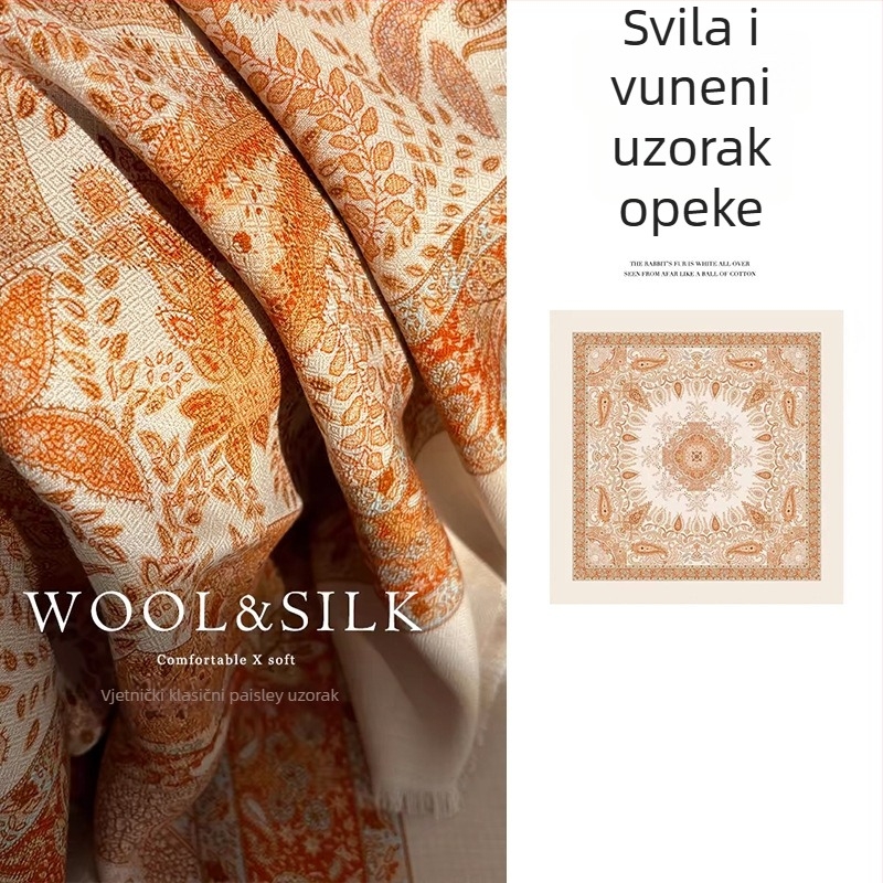 Kockasti šal od svile i vune - dvostruka tisk, twill tkanina, cigla uzorak, jesen-zima ženski luksuzni šal