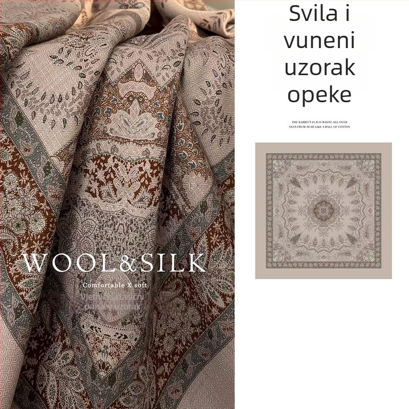 Kockasti šal od svile i vune - dvostruka tisk, twill tkanina, cigla uzorak, jesen-zima ženski luksuzni šal