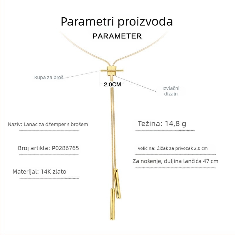 Dugačka ogrlica od bakrene legure, geometrijski lanac za žene, modni stil, jesen 2025