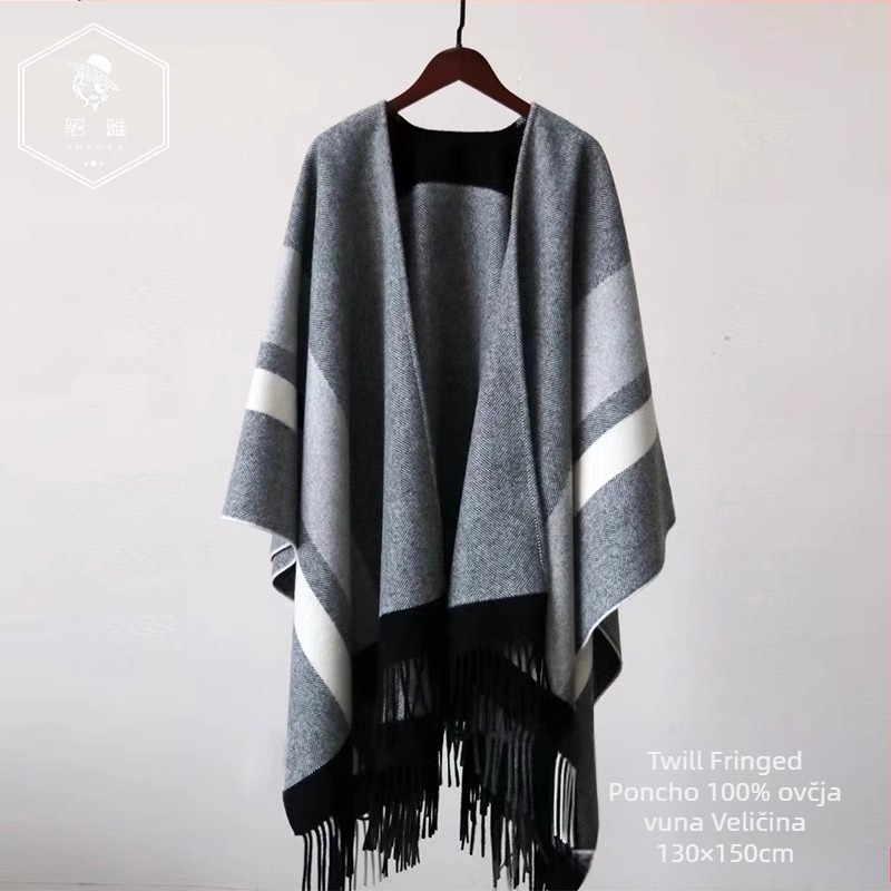 Ženski šal od vune visokokvalitetan, termički, warp pletenje, širina 150 cm, Shaoya