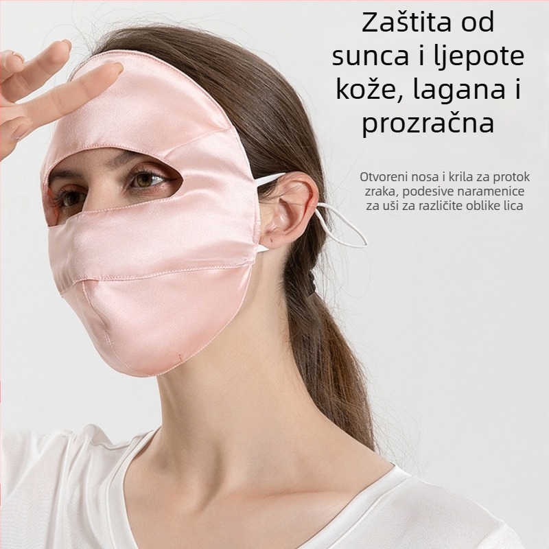 Maska za lice od 100% svile Mulberry s UV zaštitom, potpuno prekrivanje lica, dvostruka svila, poluzaštićeni stil