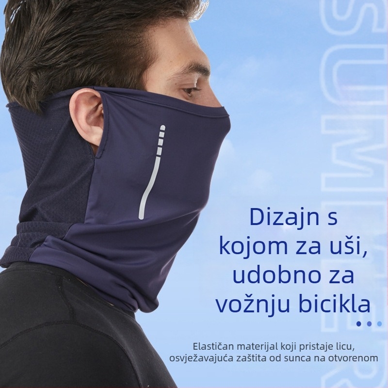 Maska za biciklizam s vjetrozaštitnim dizajnom za pričvršćivanje na uho, ice silk tkanina, UV zaštita | Yu Young Sports, Spandex/Lycra
