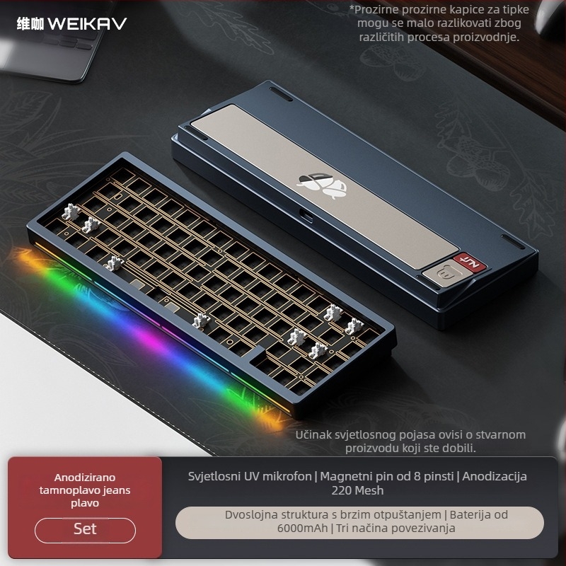 Weikav Nut65 Tri-mod aluminijska mehanička tipkovnica s gasket strukturom - set | Do 87 tipki, RGB pozadinsko osvjetljenje, žično povezivanje, kabel 1,5 m