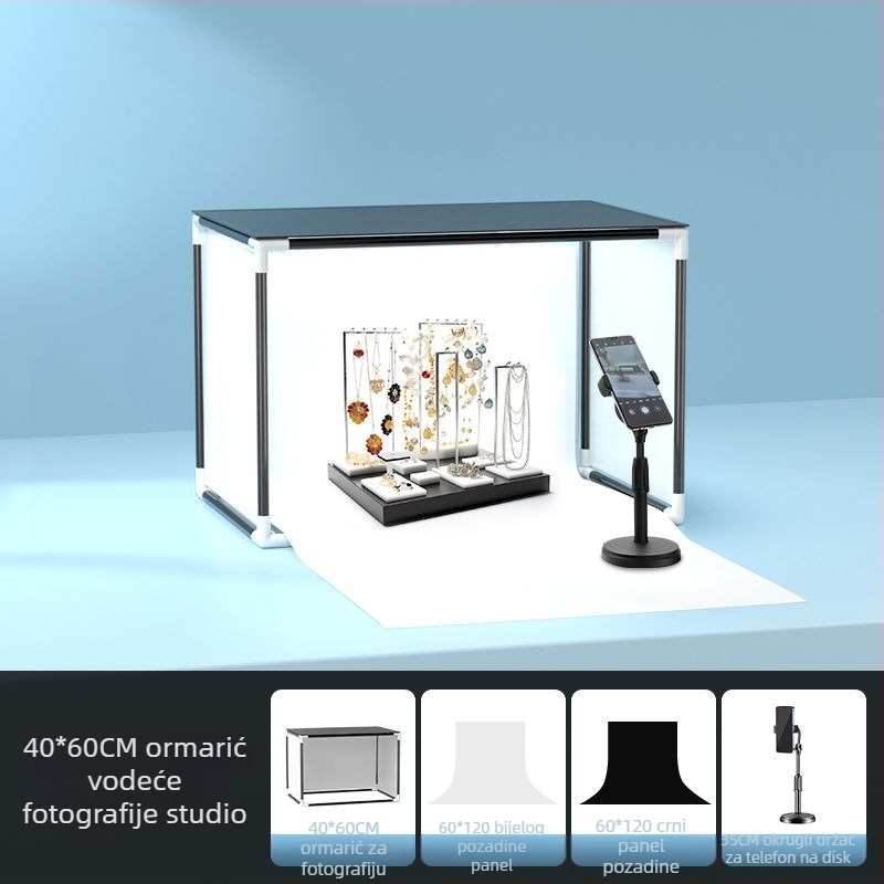 LED svjetlo za popunjavanje za fotografiju nakita — prijenosno foto-studio, 40W, tri temperature boje, stolna upotreba, mekano svjetlo bez sjena