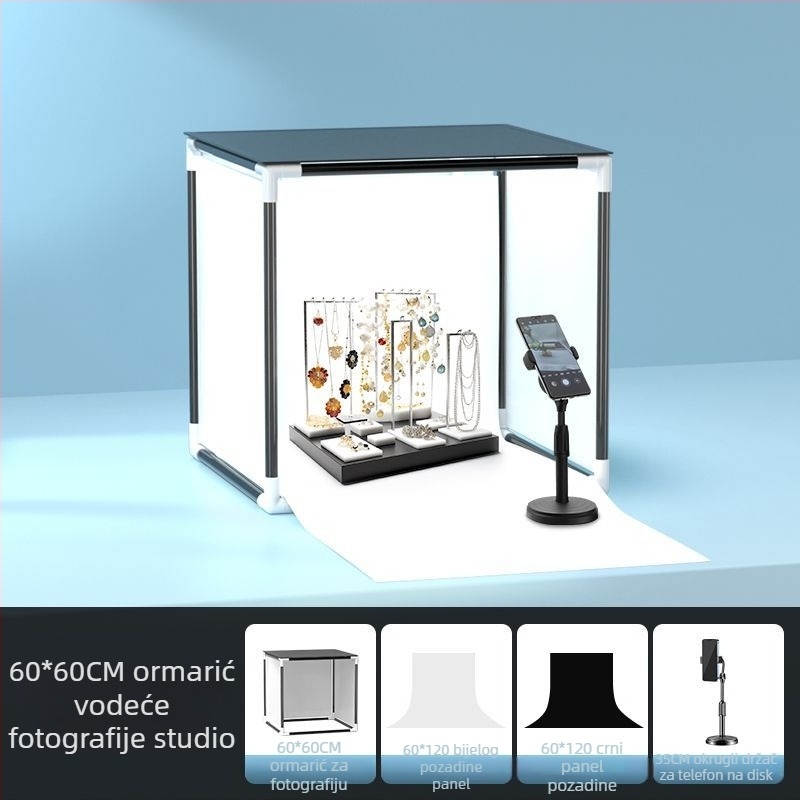 LED svjetlo za popunjavanje za fotografiju nakita — prijenosno foto-studio, 40W, tri temperature boje, stolna upotreba, mekano svjetlo bez sjena