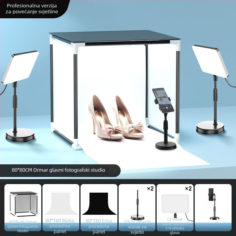 LED svjetlo za popunjavanje za fotografiju nakita — prijenosno foto-studio, 40W, tri temperature boje, stolna upotreba, mekano svjetlo bez sjena