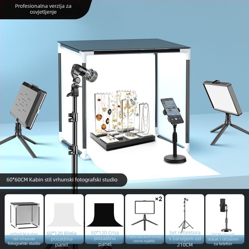 LED svjetlo za popunjavanje za fotografiju nakita — prijenosno foto-studio, 40W, tri temperature boje, stolna upotreba, mekano svjetlo bez sjena