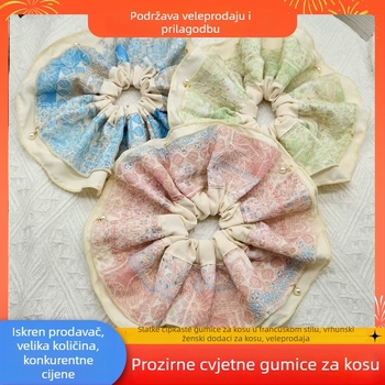 Pamučna gumica za kosu s cvjetnim uzorkom i čipkom, ručna izrada, francuski sladak stil