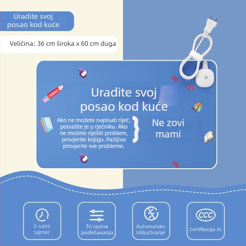 Grijajući stolni podložak za miša, PU+PVC koža, električni grijaći jastučić, stil crtića