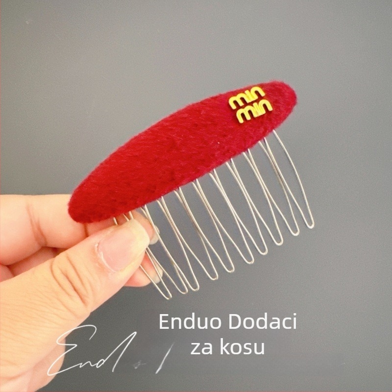 Česalj za kosu s umetkom od tkanine, vintage ženski stil, geometrijski ovalni oblik, ručna izrada