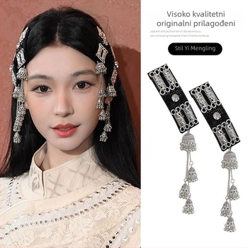 Hajni klip s resicama, etničkog stila, od legure s umjetnim kamenjem, elektroplatirani premaz, izdanje jesenske 2025