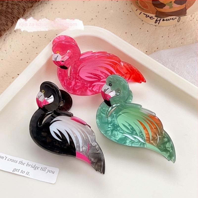Berphiya Akrilni flamingo klips za kosu – Ručno izrađeni, držač za rep, ženski dodaci za kosu, proljeće 2024
